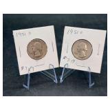 (2) Washington Silver Quarters….1951-D and 1951-S