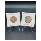 (2) 1950-S Washington Silver Quarters