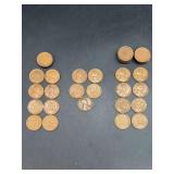 Grouping of (12) 1937-P Lincoln Wheat Pennies, (5) 1938-P Wheat Pennies and (21) 1938-S Wheat Pennies