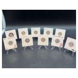 (10) Roosevelt Silver Dimes - years 1952 thru 1955 - mints P/D/S