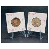 (2) Washington Silver Quarters - 1954-S and 1955-P