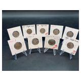 Grouping of (9) Buffalo Nickels - years 1917 thru 1920…..mints P/D/S