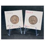 (2) 1953-S Washington Silver Quarters