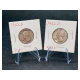 (2) 1952-D Washington Silver Quarters