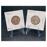 (2) 1951-D Washington Silver Quarters
