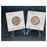 (2) 1952-P Washington Silver Quarters