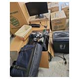 Office grouping. Pen and gear paper shredder Kroser laptop bag, computer screen, Canon copier with extra ink and more. All electronics are untested.