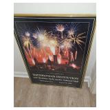 Framed print depicting Smithsonian institution 150th birthday party on the national Mall. 22x30 in tall.