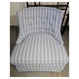 Henredon blue striped tufted back Queen Anne chair. Very comfortable. 27x23 x29 in tall. Seat height is 17 in.