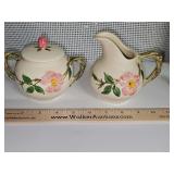 Franciscan Desert Rose China creamer and covered sugar bowl.