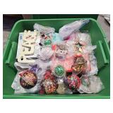 Tub of Christmas decor. Just a few pieces displayed. Tub is full.