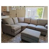 Craftmaster three-piece sectional and ottoman in very good condition. 78 x56 x 36 in deep. 20 in tall seat height x 37 in tall. Ottoman is 25 x 33x 19 in tall.