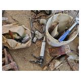 5 gallon bucket and canvas bag including contents for both. Travels, scraper, paint brushes, and more. All tools are untested and sold as shown.