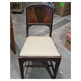 Antique/vintage art deco chair with leather upholstered seat. 17 x15 x32 in tall. Seat height is 18 in. Has very similar design of item 18 (not included)