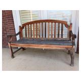 Teak wood outdoor bench….weathered look and sturdy piece…..60 x 18 x 17 tall to seat (37-1/2 tall overall)