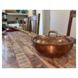 Williams-Sonoma France 8-1/2” heavy lidded copper sauce pan with brass handle….needs polished