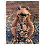 Terra cotta decoratively painted frog…..13” tall