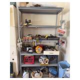 Contents of metal shelving unit…..SHELVING UNIT NOT INCLUDED…..circular saw, jig saw, screwdrivers, paint supplies, Wagner Paint Sprayer and more….magnetic strip is not included