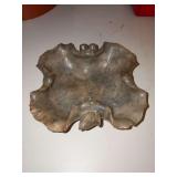 vintage Chinese carved soapstone lotus leaf bowl, often used as a brush washer or scholar