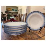 Set of (6) Williams Sonoma Blue Beaded Band Soup/Pasta Bowls…..9-3/4”…..one time chip on rim of 1 bowl