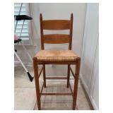 Pottery Barn light color wood frame ladder back counter top barstool with natural rush seating…..17-5/8w x 16-1/2 deep x 25 tall to seat (41-1/2 tall overall)