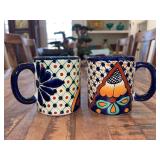 Set of (2) hand-painted Mexican Talavera coffee mugs - identified as a Garay Talavera pieces…..3-3/4” tall…..one is unmarked but research indicates same information