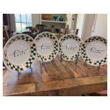 Set of (4) Certified International 9-1/4” Green and White Checked Pasta Bowls