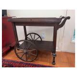 Vintage mahogany tea cart with removable glass tray…..27-1/2 x 17-1/2 x 29 tall