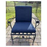 Lightweight wrought iron arm chair…..needs re-painted and cushion cleaned…..28-3/4 x 22-3/4 x 13 tall to seat (31 tall overall)