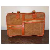 Vintage BAGAGES DE FRANCE - Produits Longchamp brown suede and leather handbag featuring multiple zippered pockets and sturdy top handles