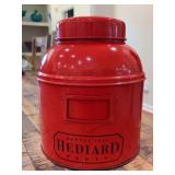 Collectible vintage Hédiard Paris red tea canister…..10” tall….does have rust around bottom rim but still a great collectible
