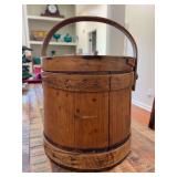 Antique Primitive 10' Wooden Firkin with 2 finger bands