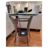Gorgeous modern cast base table with glass top…..very similar to the Amisco Dalia Table…..24”D x 25-1/4” tall