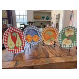 Set of (4) Williams Sonoma 9” Carolina luncheon plates with a fruit and checkerboard design