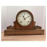 Sessions Mantel Clock with key and partial original label…..will not wind…..17-1/2 x 5-1/2 x 11 tall