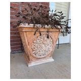 Composite material planter with medallion decor…..21-1/4” square x 20” tall