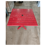 Red Table 35sqx30h & 2 Stools 30.5 Seat Height & 2 Metal Folding Chairs