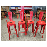 4 Red Metal Chairs