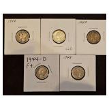Five(5) Mercury Dimes in Flips SEE ALL PICS FOR DETAILS...