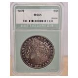 Slabbed 1879 Morgan Dollar S$1 MS65 NTC...