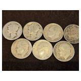 Seven(7) Pre-1965 Dimes(90% Silver) SEE ALL PICS FOR DETAILS...