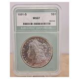 Slabbed 1881-S Morgan Dollar S$1 MS67 NTC...