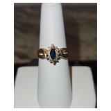 Vintage 10k Size 7 Yellow Gold Marquise Sapphire and Diamond Ring 2.6 total grams...