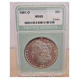 Slabbed 1881-O Morgan Dollar S$1 MS65 NTC...