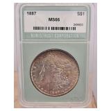 Slabbed 1887 Morgan Dollar S$1 MS66 NTC...