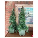 Pair of faux topairy trees 9” x 32”