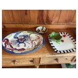 Three porcelain serving pieces as shown, the ladybug tray does show signs of crazing