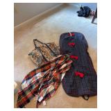 Luggage carriers and a J Crew  plaid scarf
