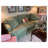Green Vanguard sofa 86” x 35” x 33”..