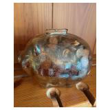 Antique iridescent marigold piggy bank,full of pennies.  Small chip on top as shown.